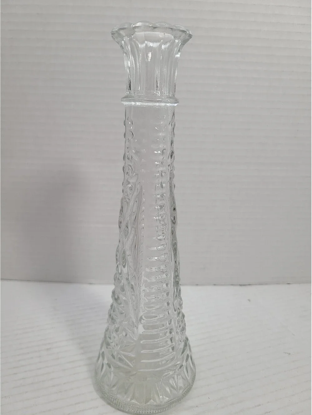 Vintage 1950s Anchor Hocking Clear Glass Stars & Bars MCM Bud Vase